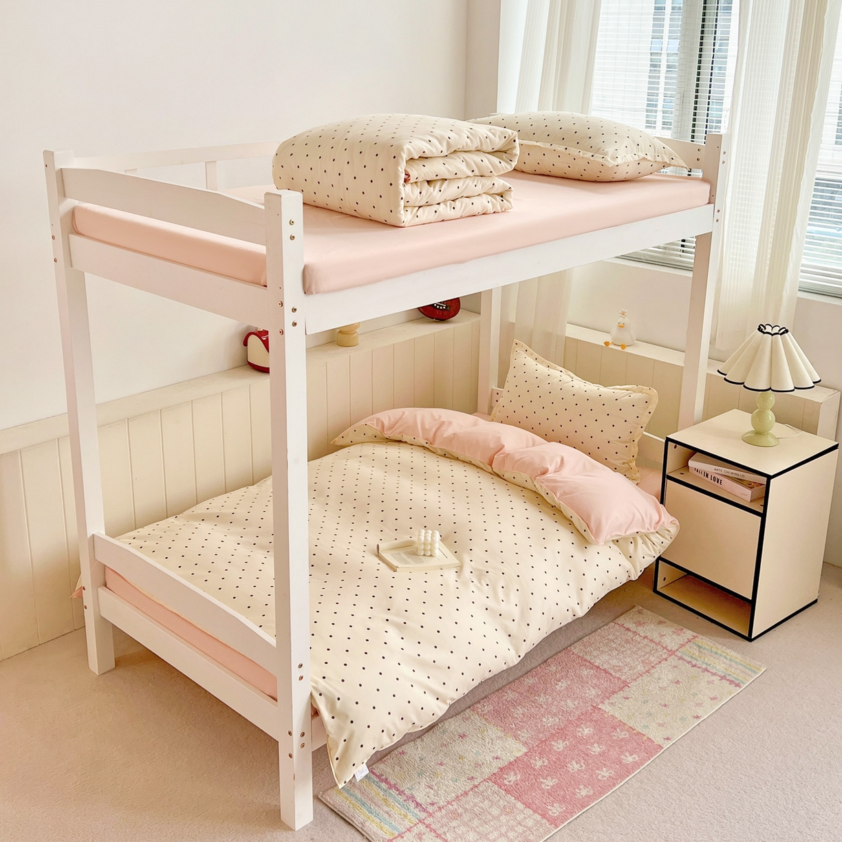 91家纺网 家纺一手货源 找家纺 楠沐家纺 2025新款格子系列芦荟棉学生三件套四件套 粉色波点