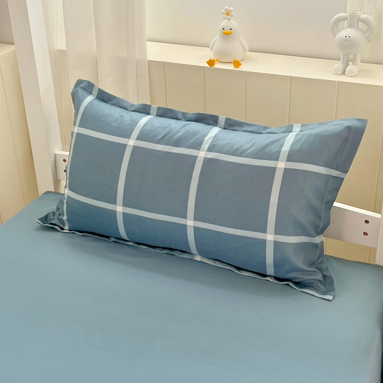 91家纺网 家纺一手货源 找家纺 楠沐家纺 2025新款格子系列芦荟棉学生三件套四件套 海蓝大格