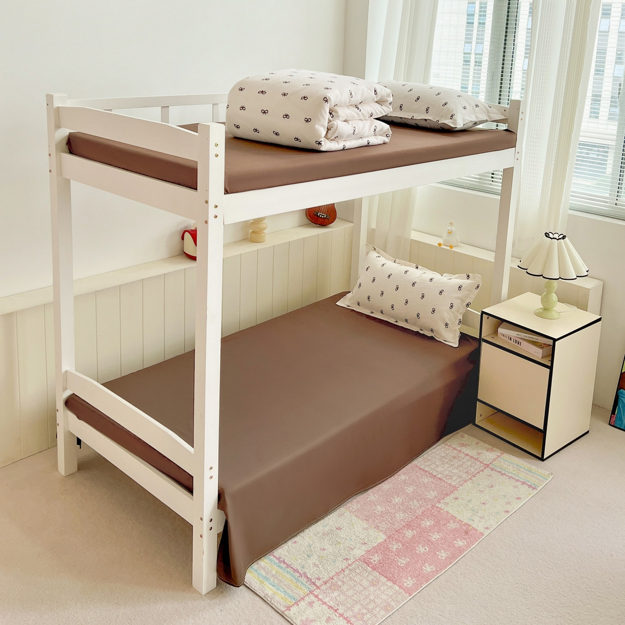 91家纺网 家纺一手货源 找家纺 楠沐家纺 2025新款格子系列芦荟棉学生三件套四件套 黑蝴蝶结