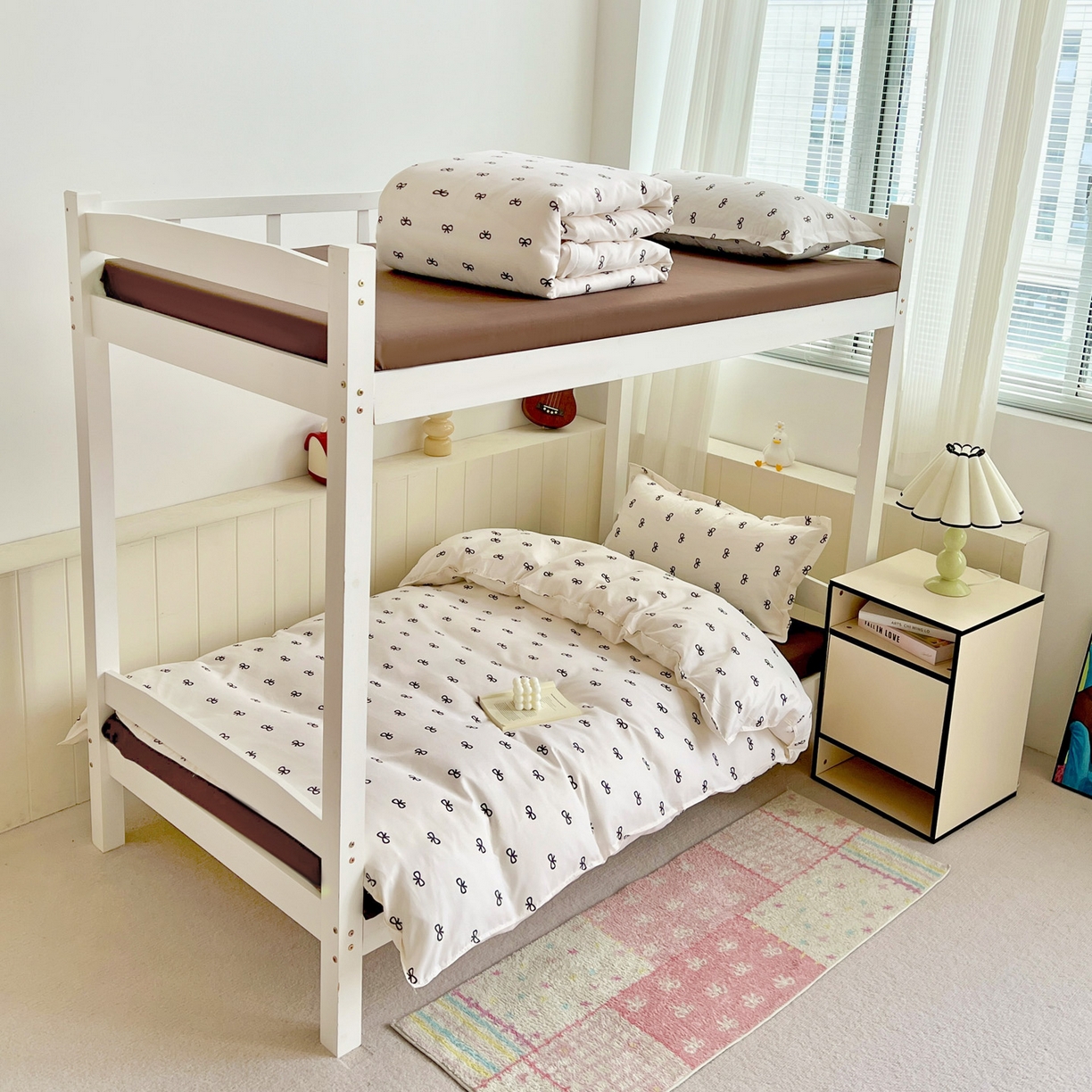 91家纺网 家纺一手货源 找家纺 楠沐家纺 2025新款格子系列芦荟棉学生三件套四件套 黑蝴蝶结