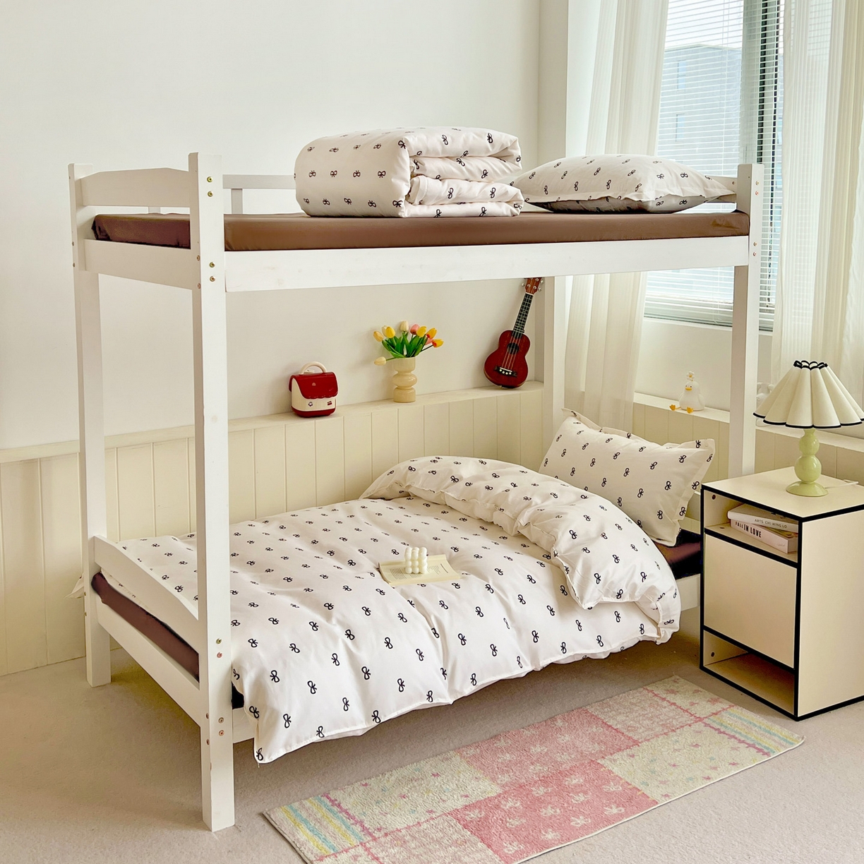 91家纺网 家纺一手货源 找家纺 楠沐家纺 2025新款格子系列芦荟棉学生三件套四件套 黑蝴蝶结