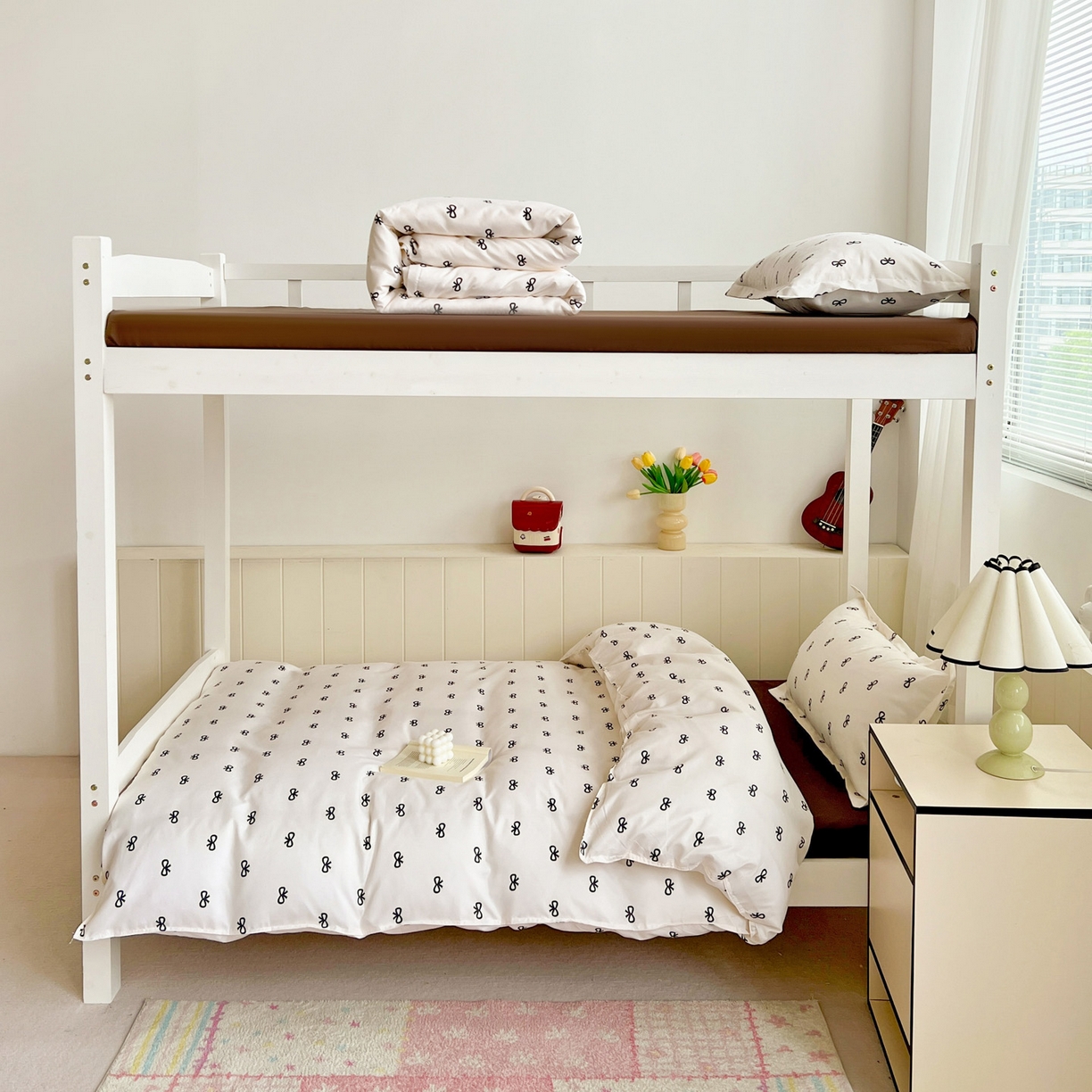 91家纺网 家纺一手货源 找家纺 楠沐家纺 2025新款格子系列芦荟棉学生三件套四件套 黑蝴蝶结