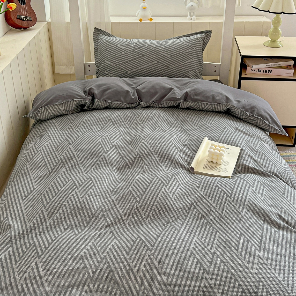 91家纺网 家纺一手货源 找家纺 楠沐家纺 2025新款格子系列芦荟棉学生三件套四件套 勒夫