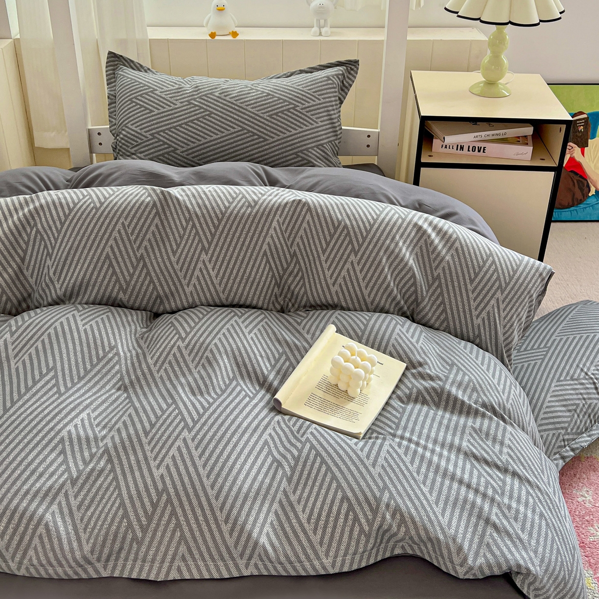 91家纺网 家纺一手货源 找家纺 楠沐家纺 2025新款格子系列芦荟棉学生三件套四件套 勒夫