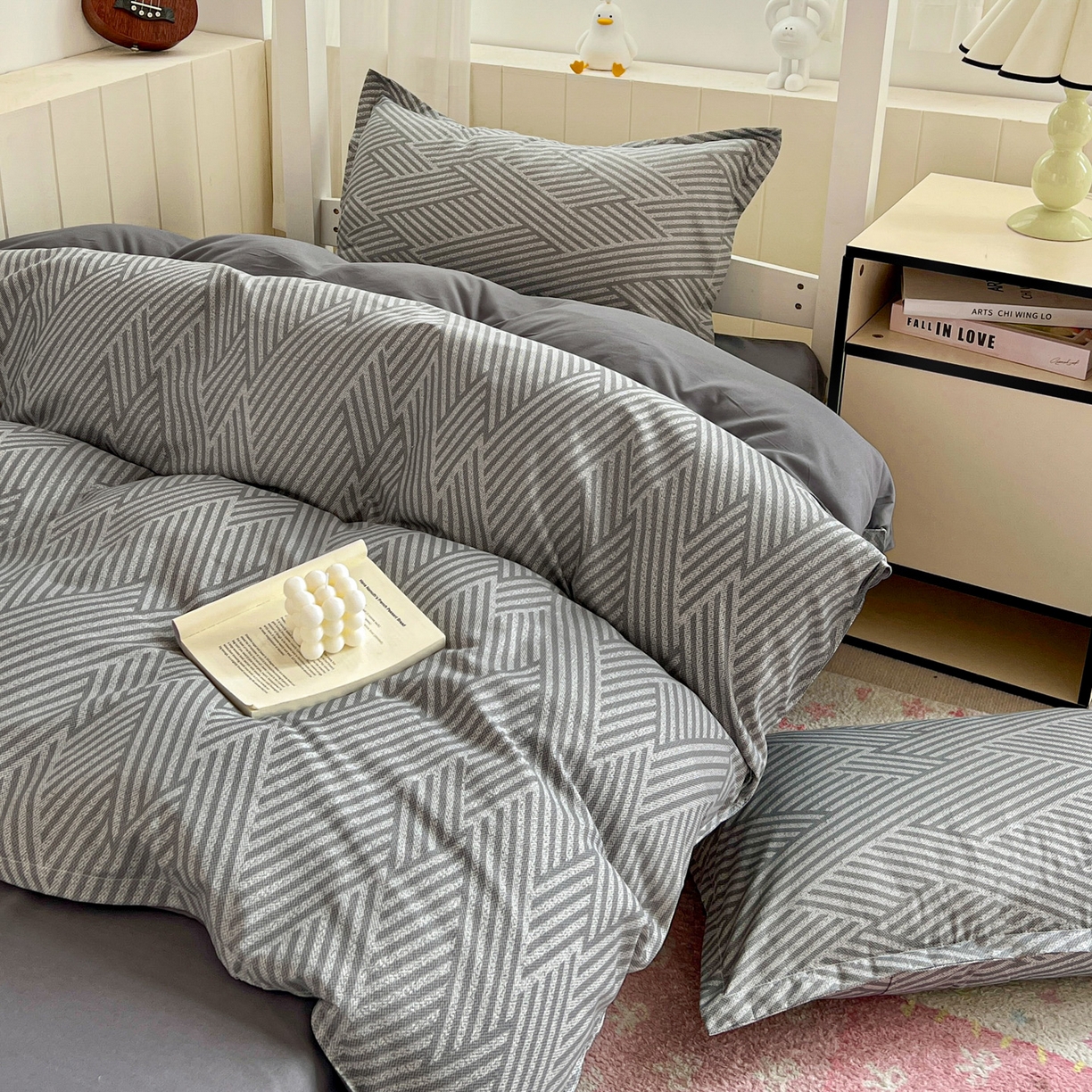 91家纺网 家纺一手货源 找家纺 楠沐家纺 2025新款格子系列芦荟棉学生三件套四件套 勒夫