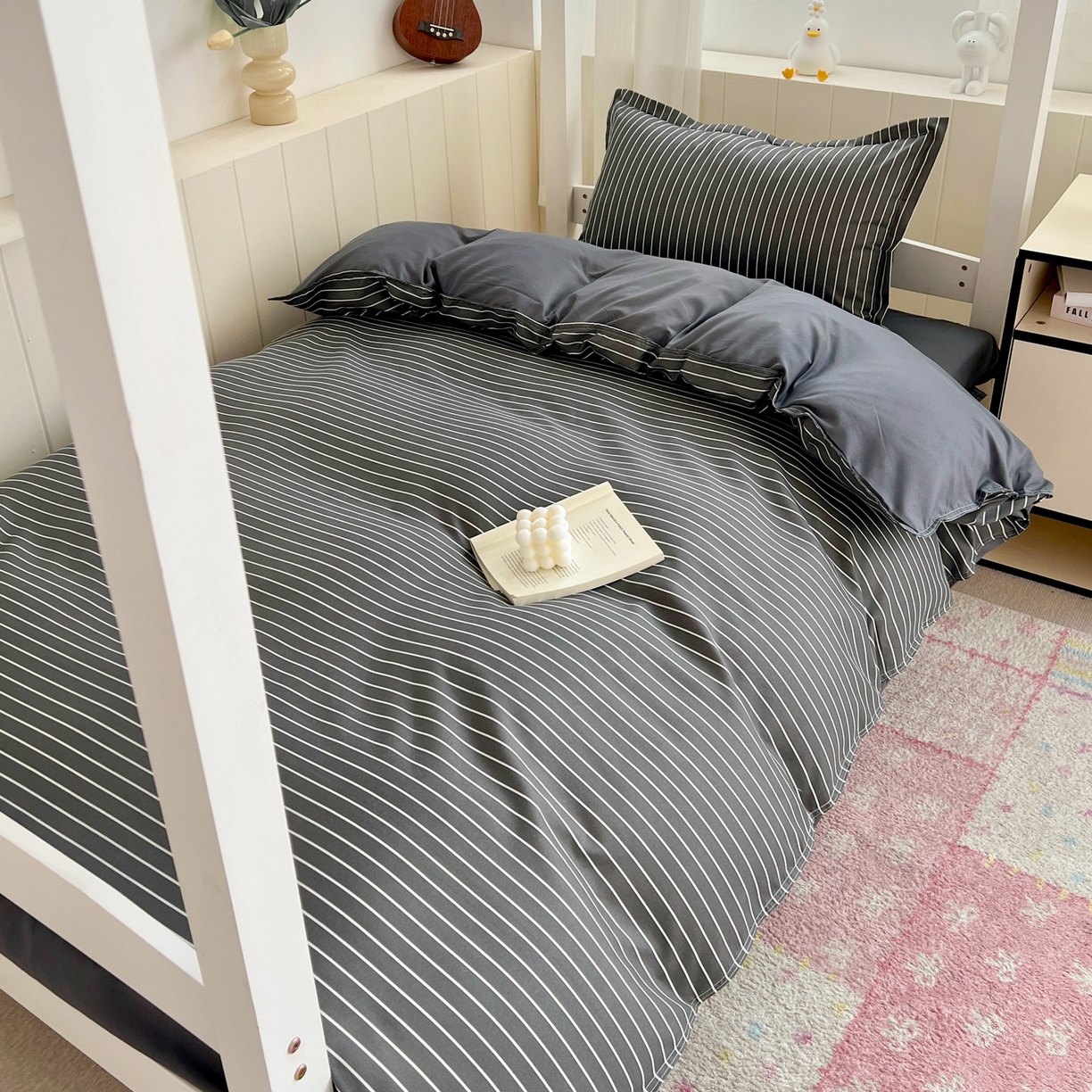 楠沐家纺 2025新款格子系列芦荟棉学生三件套四件套 拿铁