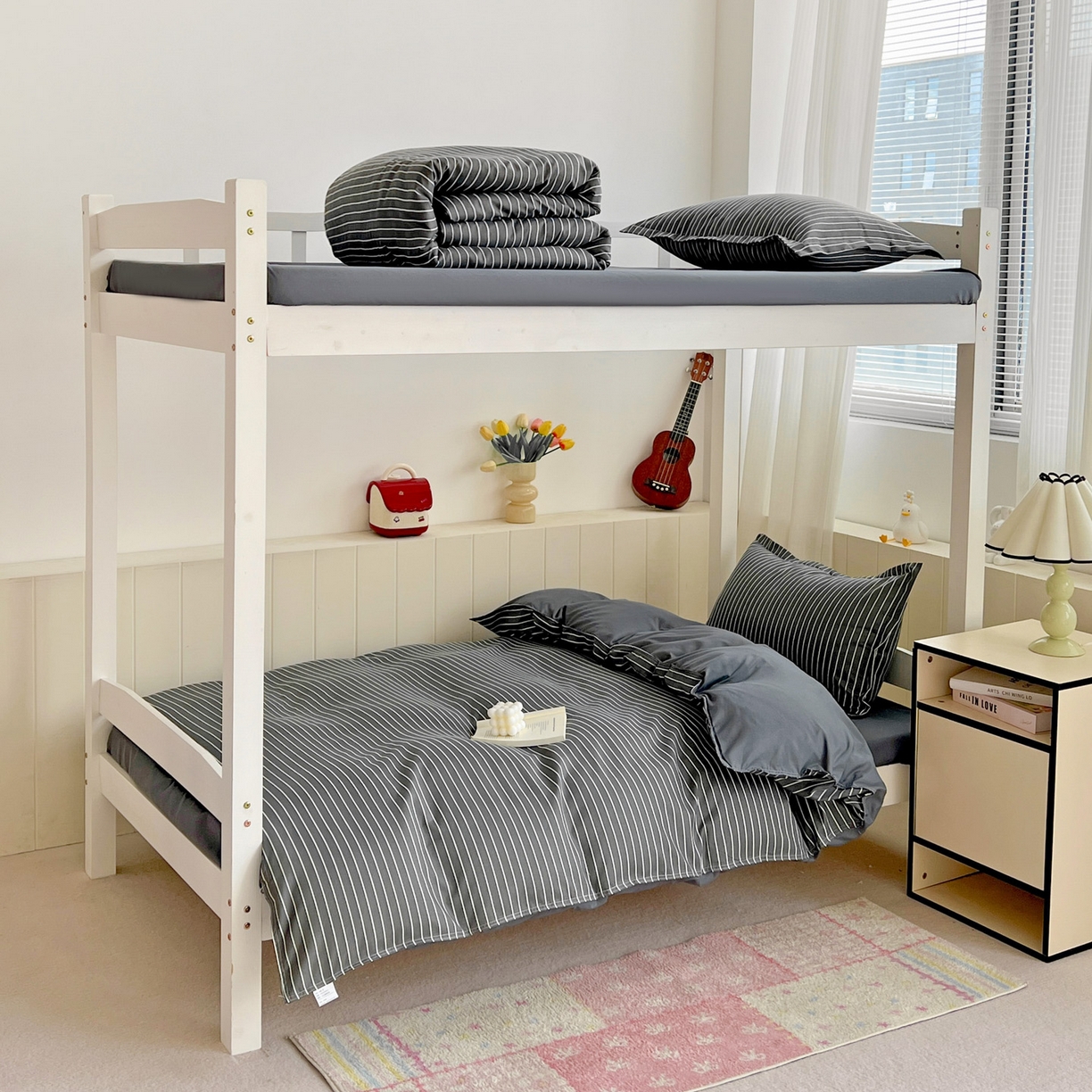 91家纺网 家纺一手货源 找家纺 楠沐家纺 2025新款格子系列芦荟棉学生三件套四件套 拿铁