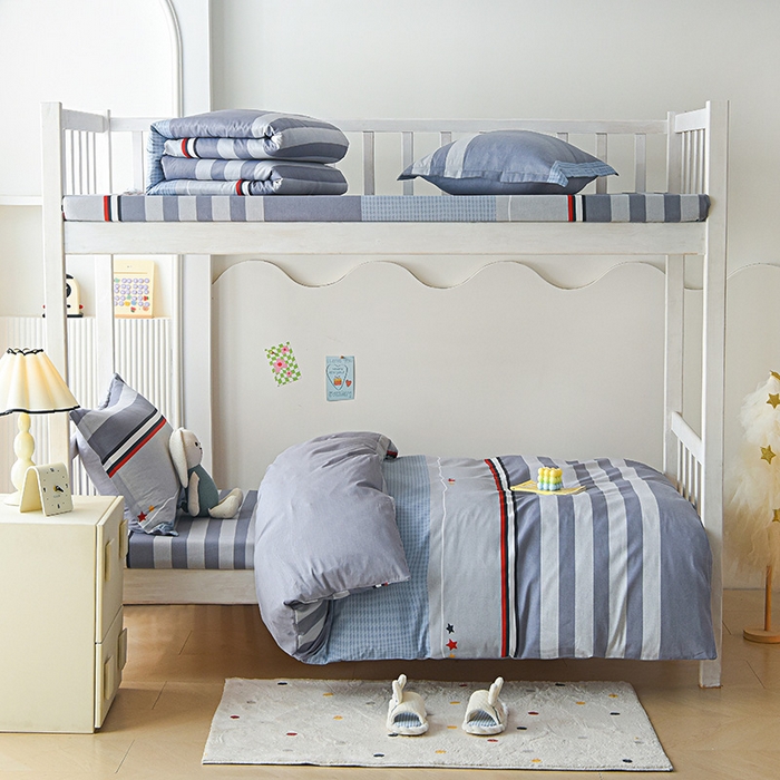 91家纺网 家纺一手货源 找家纺 天之爱 2025新款全棉纯棉学生上下铺宿舍三件套多件套六件套第二批 沐光-灰