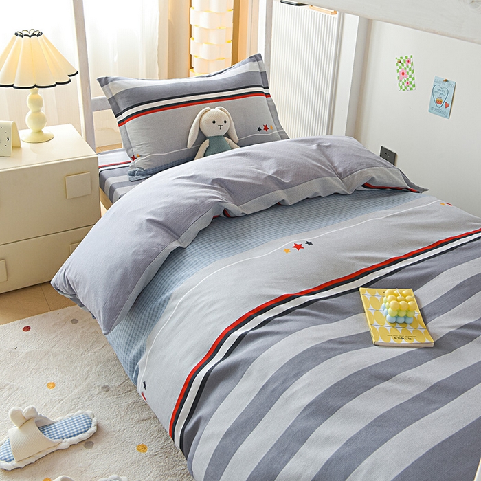 91家纺网 家纺一手货源 找家纺 天之爱 2025新款全棉纯棉学生上下铺宿舍三件套多件套六件套第二批 沐光-灰