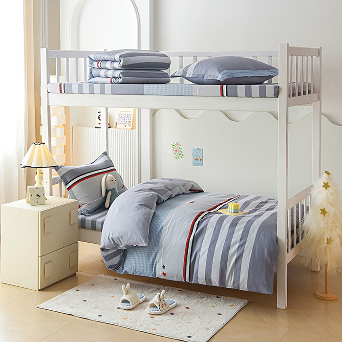 91家纺网 家纺一手货源 找家纺 天之爱 2025新款全棉纯棉学生上下铺宿舍三件套多件套六件套第二批 沐光-灰