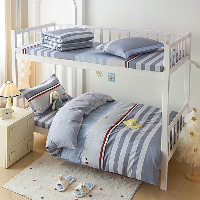 91家纺网 家纺一手货源 找家纺 天之爱 2025新款全棉纯棉学生上下铺宿舍三件套多件套六件套第二批 沐光-灰