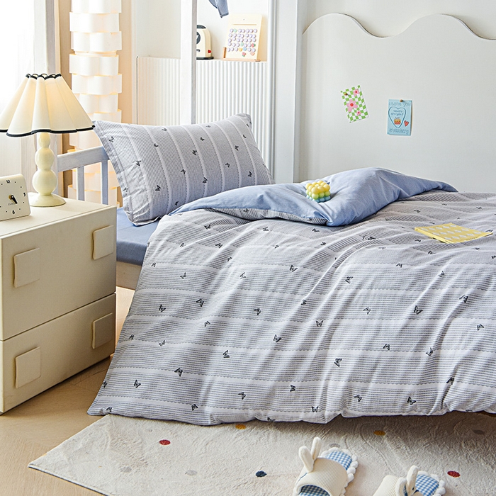 91家纺网 家纺一手货源 找家纺 天之爱 2025新款全棉纯棉学生上下铺宿舍三件套多件套六件套第二批 雨蝶