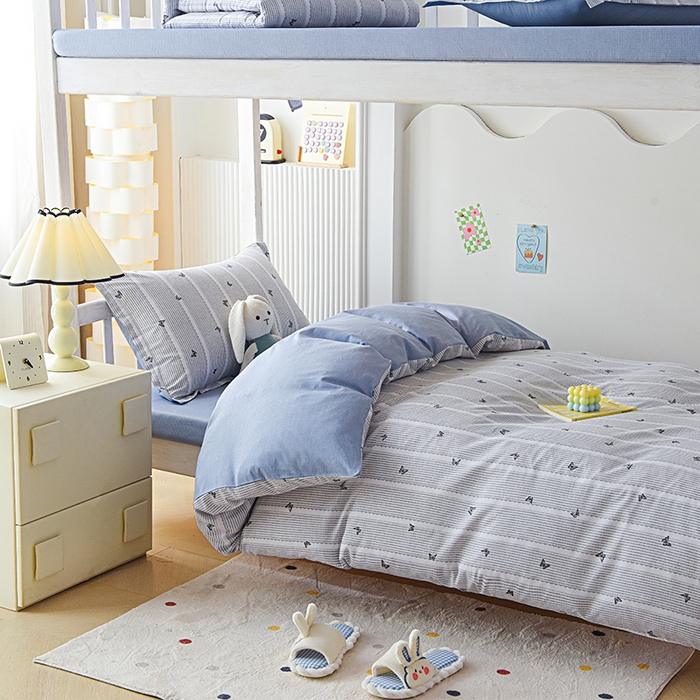 91家纺网 家纺一手货源 找家纺 天之爱 2025新款全棉纯棉学生上下铺宿舍三件套多件套六件套第二批 雨蝶