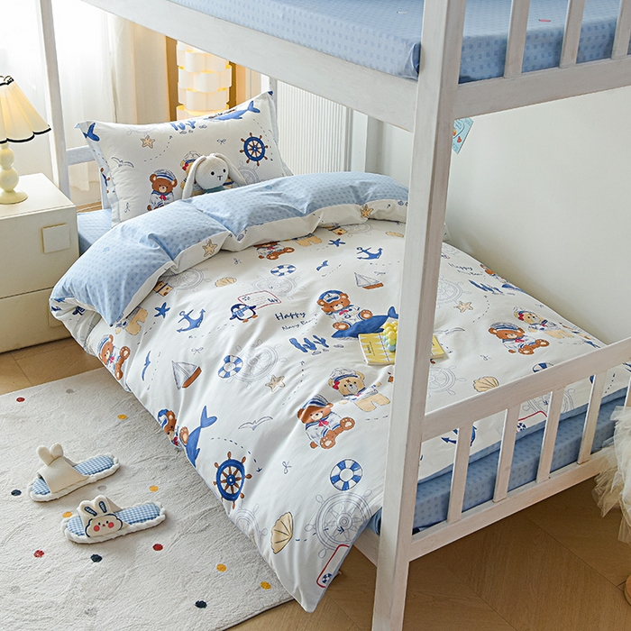 91家纺网 家纺一手货源 找家纺 天之爱 2025新款全棉纯棉学生上下铺宿舍三件套多件套六件套第二批 航海小熊