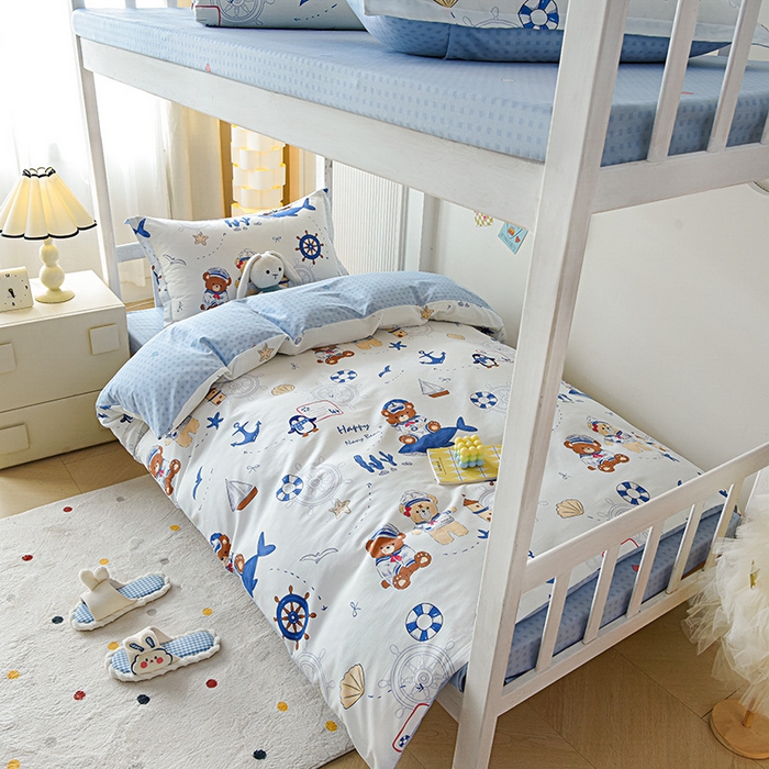 91家纺网 家纺一手货源 找家纺 天之爱 2025新款全棉纯棉学生上下铺宿舍三件套多件套六件套第二批 航海小熊