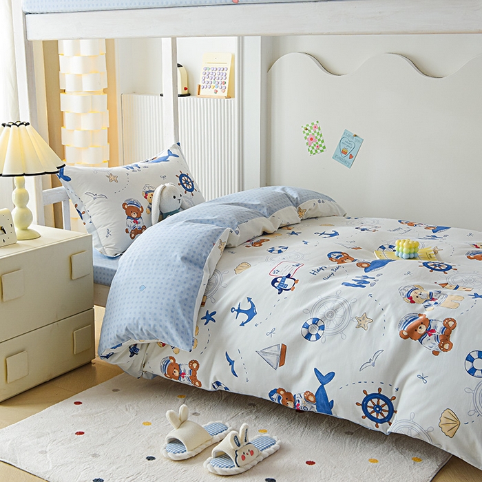 91家纺网 家纺一手货源 找家纺 天之爱 2025新款全棉纯棉学生上下铺宿舍三件套多件套六件套第二批 航海小熊