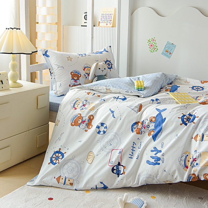 91家纺网 家纺一手货源 找家纺 天之爱 2025新款全棉纯棉学生上下铺宿舍三件套多件套六件套第二批 航海小熊