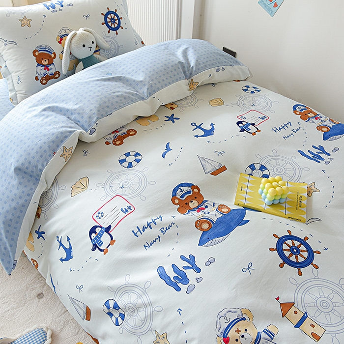 91家纺网 家纺一手货源 找家纺 天之爱 2025新款全棉纯棉学生上下铺宿舍三件套多件套六件套第二批 航海小熊