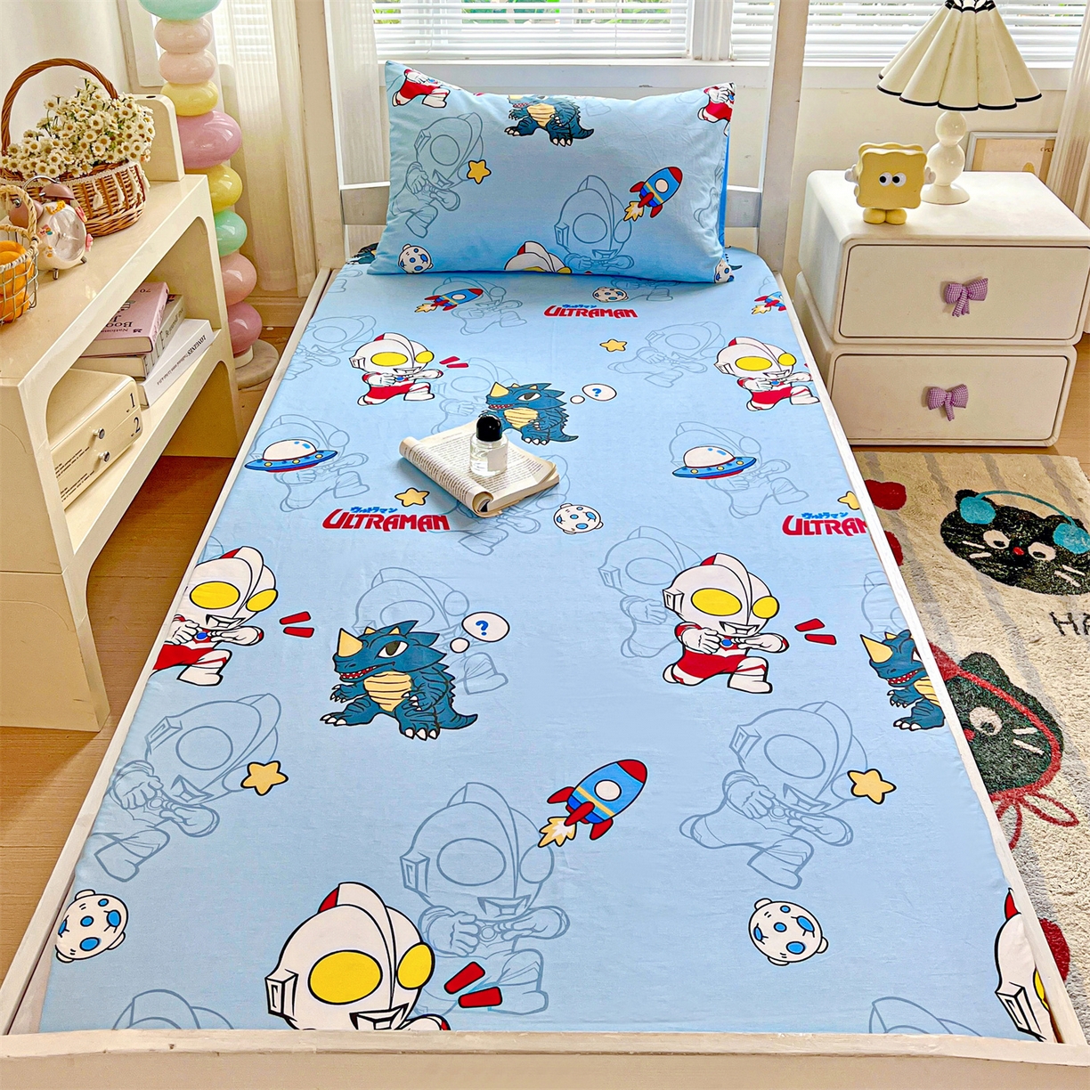 91家纺网 家纺一手货源 找家纺 名兮家居 2025-奥特曼-三丽鸥全棉13372学生床上下铺床笠【含防伪标】 奥特勇士