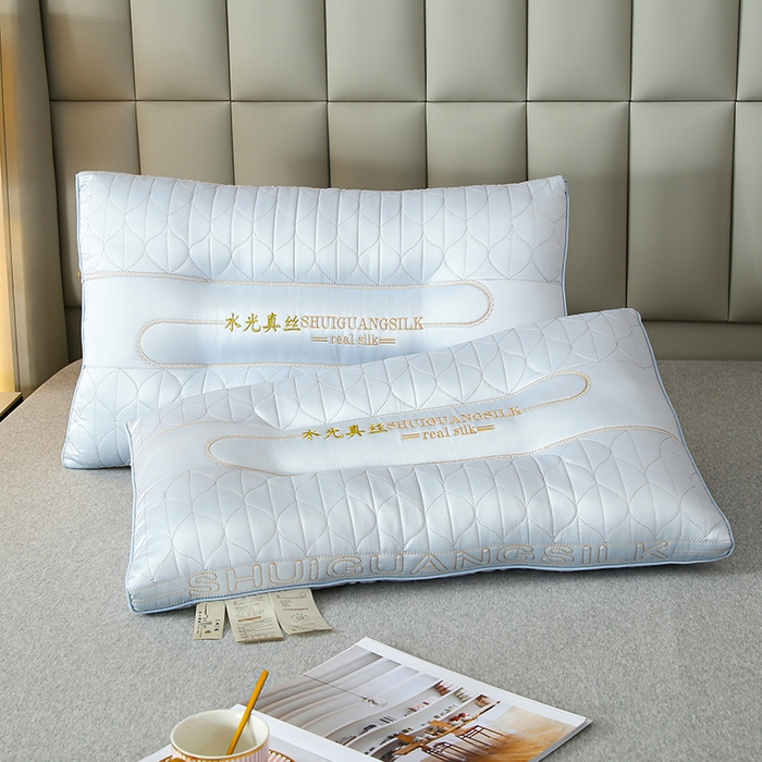 91家纺网 家纺一手货源 找家纺 蝶飞舞 2025新款豪华水光真丝乳胶层枕头枕芯 莫代尔水光真丝枕头枕芯 水光真丝-蓝色 48*74cm