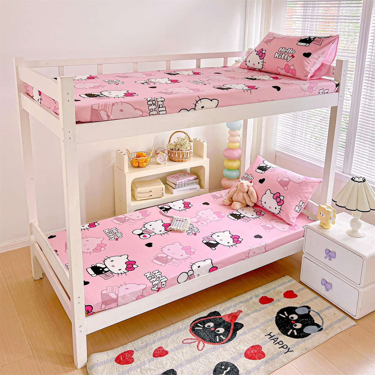 91家纺网 家纺一手货源 找家纺 名兮家居 2025-奥特曼-三丽鸥全棉13372学生床上下铺床笠【含防伪标】 爱心kt