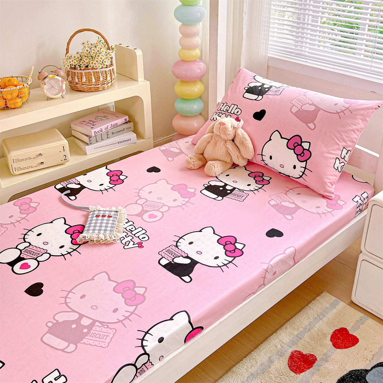 91家纺网 家纺一手货源 找家纺 名兮家居 2025-奥特曼-三丽鸥全棉13372学生床上下铺床笠【含防伪标】 爱心kt