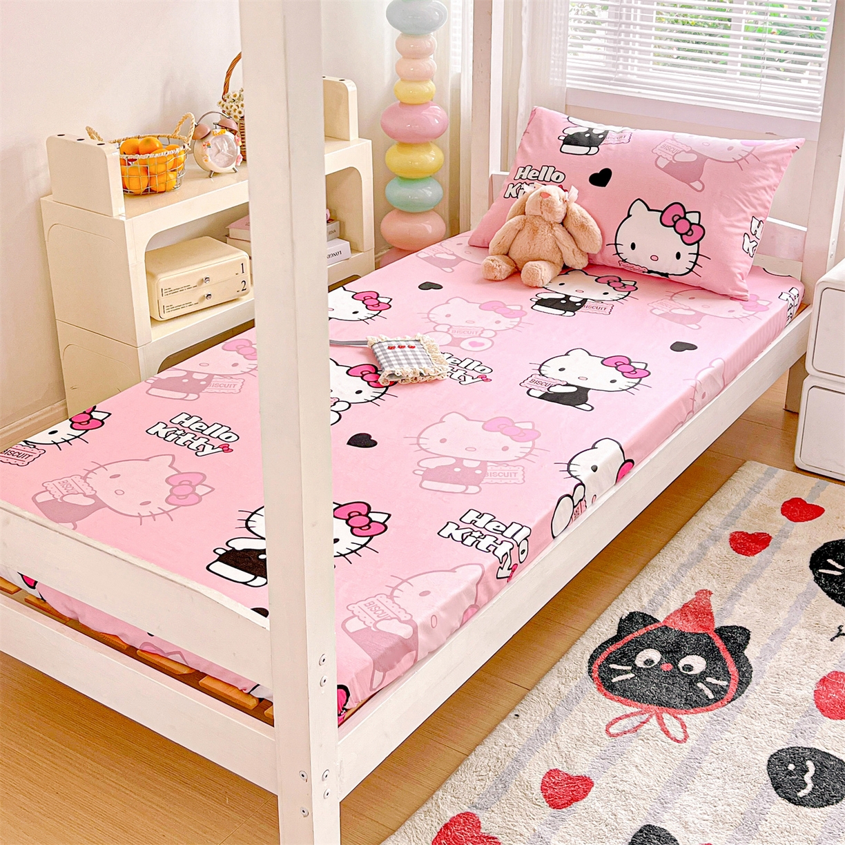 91家纺网 家纺一手货源 找家纺 名兮家居 2025-奥特曼-三丽鸥全棉13372学生床上下铺床笠【含防伪标】 爱心kt