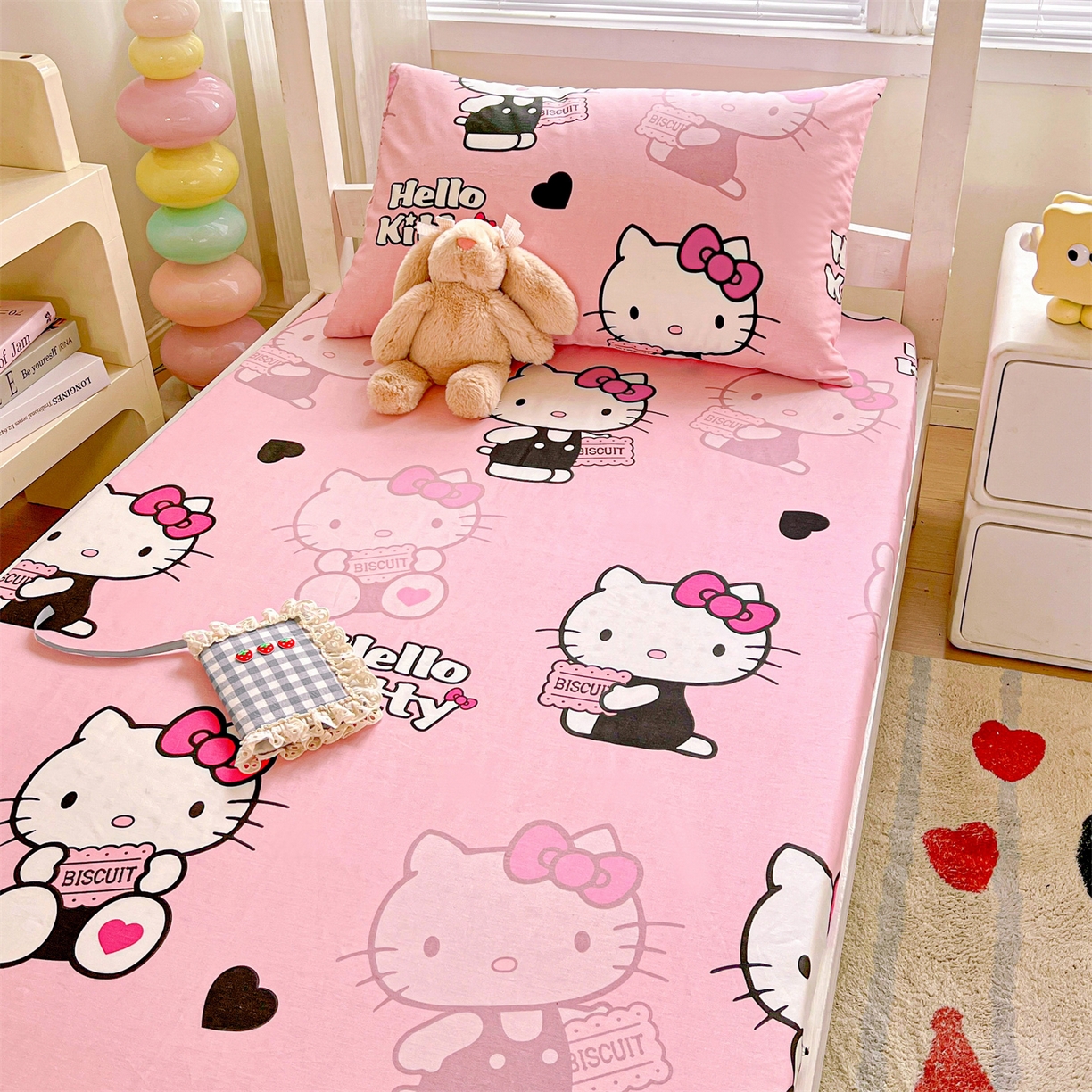 91家纺网 家纺一手货源 找家纺 名兮家居 2025-奥特曼-三丽鸥全棉13372学生床上下铺床笠【含防伪标】 爱心kt