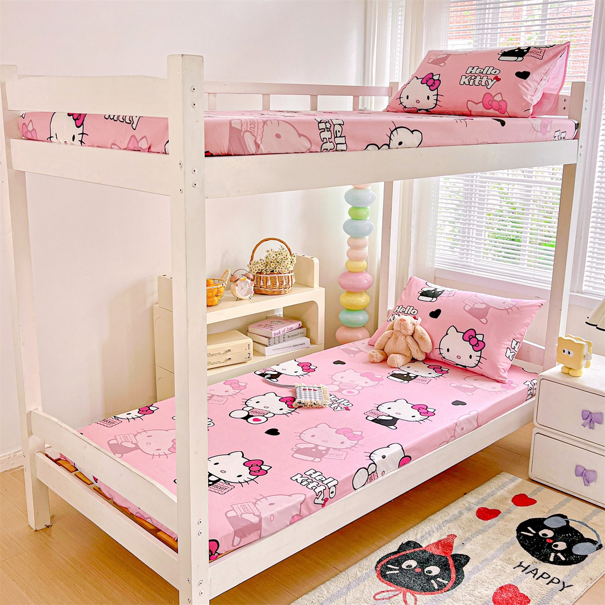 91家纺网 家纺一手货源 找家纺 名兮家居 2025-奥特曼-三丽鸥全棉13372学生床上下铺床笠【含防伪标】 爱心kt