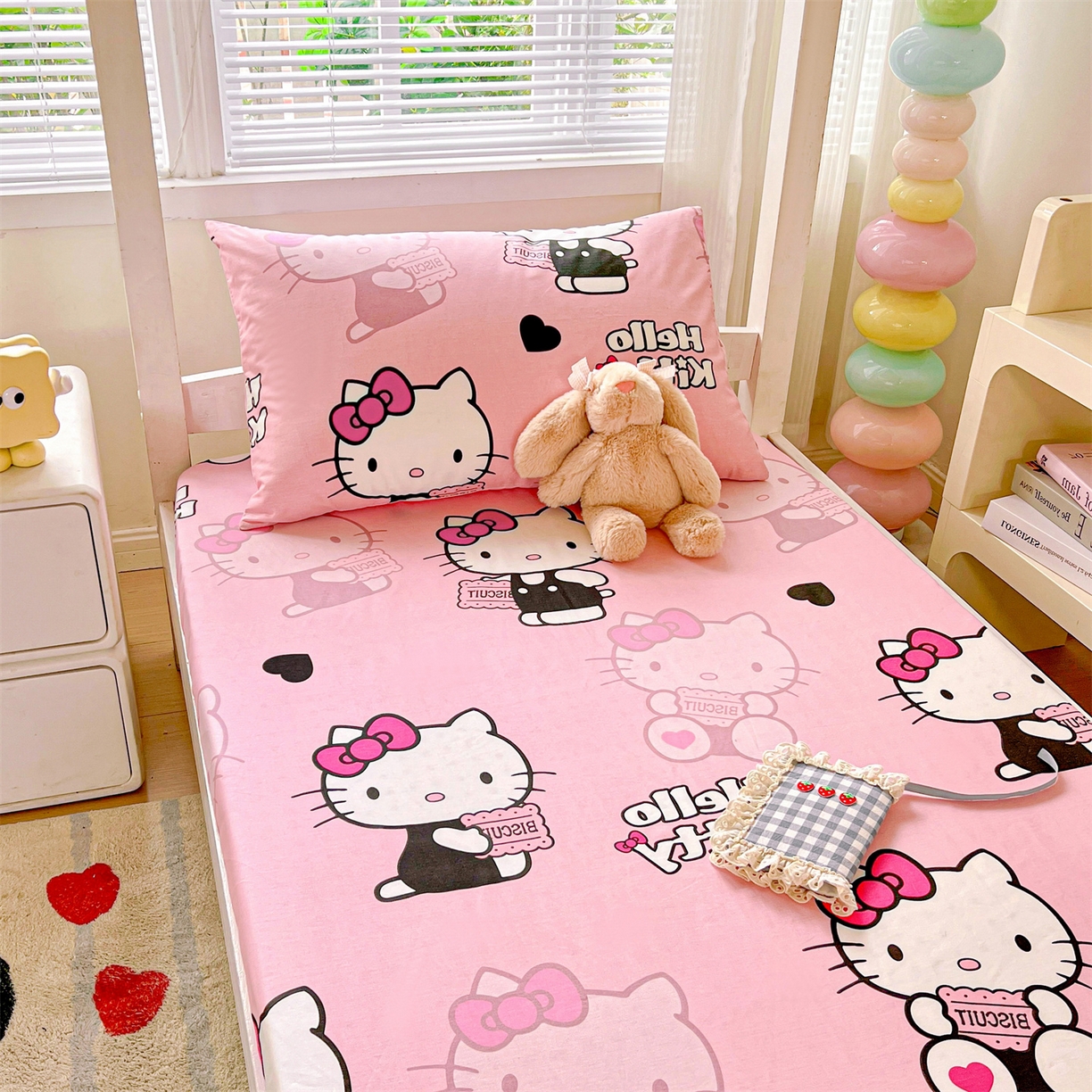 91家纺网 家纺一手货源 找家纺 名兮家居 2025-奥特曼-三丽鸥全棉13372学生床上下铺床笠【含防伪标】 爱心kt