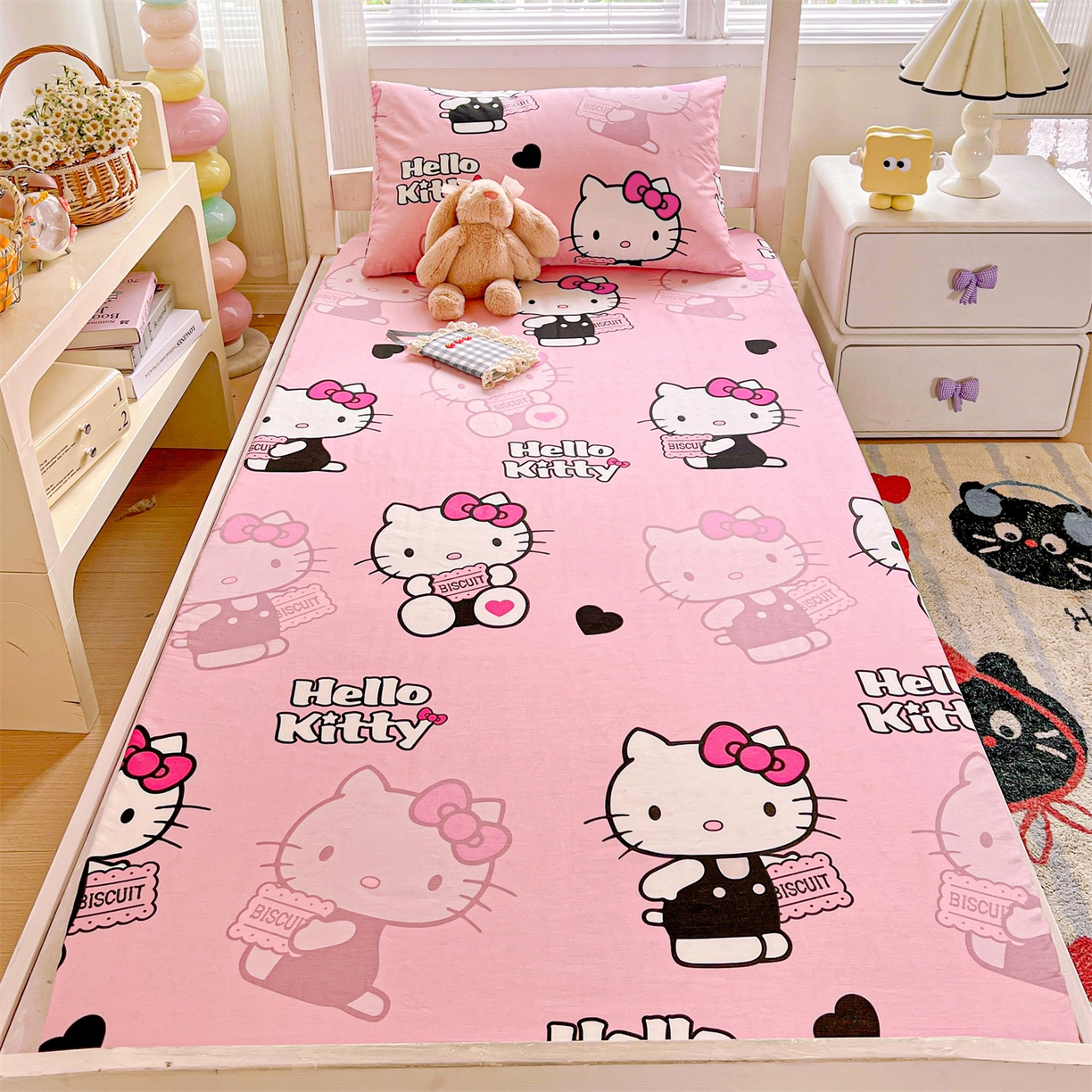 91家纺网 家纺一手货源 找家纺 名兮家居 2025-奥特曼-三丽鸥全棉13372学生床上下铺床笠【含防伪标】 爱心kt