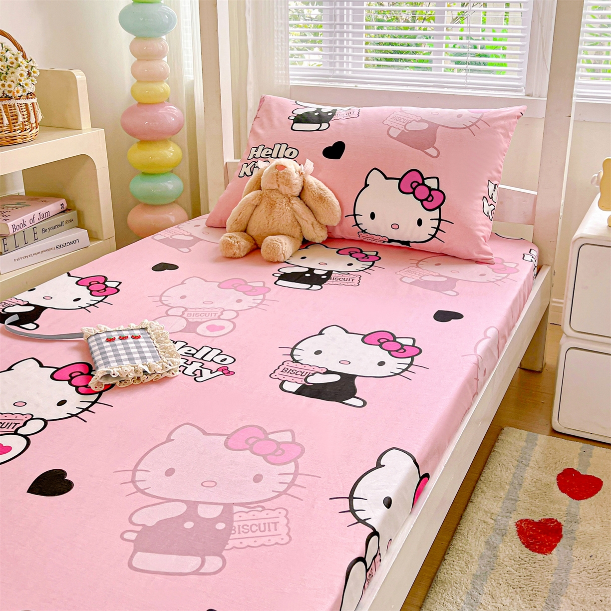 91家纺网 家纺一手货源 找家纺 名兮家居 2025-奥特曼-三丽鸥全棉13372学生床上下铺床笠【含防伪标】 爱心kt