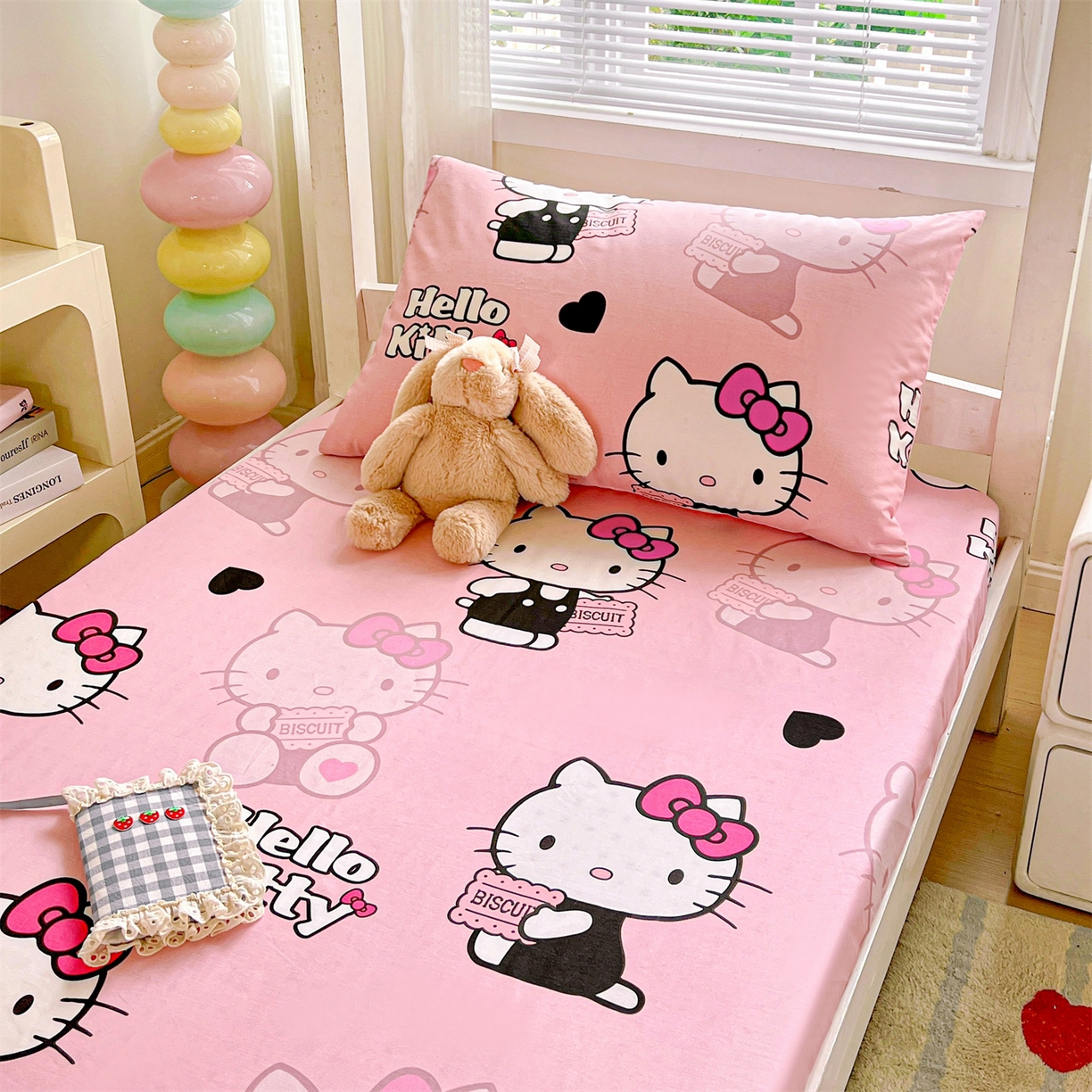 91家纺网 家纺一手货源 找家纺 名兮家居 2025-奥特曼-三丽鸥全棉13372学生床上下铺床笠【含防伪标】 爱心kt