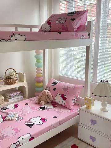 91家纺网 家纺一手货源 找家纺 名兮家居 2025-奥特曼-三丽鸥全棉13372学生床上下铺床笠【含防伪标】 爱心kt