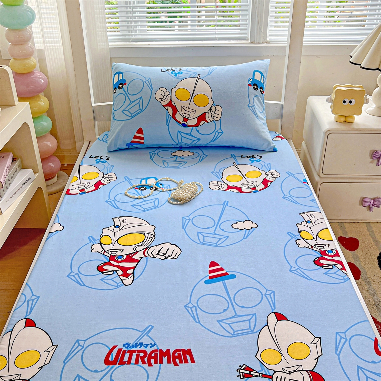 91家纺网 家纺一手货源 找家纺 名兮家居 2025-奥特曼-三丽鸥全棉13372学生床上下铺床笠【含防伪标】 奥特兄弟