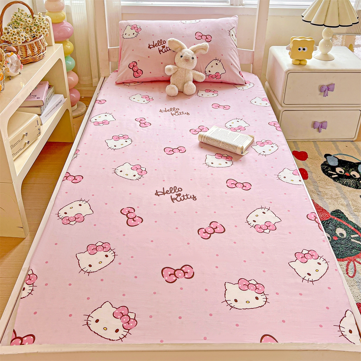 91家纺网 家纺一手货源 找家纺 名兮家居 2025-奥特曼-三丽鸥全棉13372学生床上下铺床笠【含防伪标】 呆萌kt