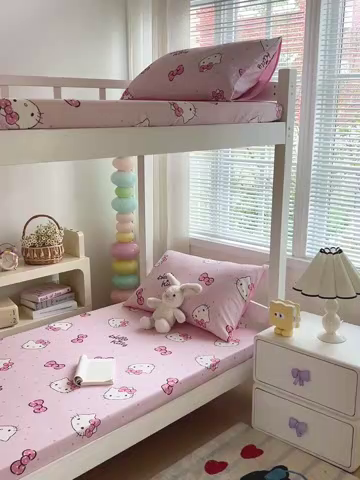 91家纺网 家纺一手货源 找家纺 名兮家居 2025-奥特曼-三丽鸥全棉13372学生床上下铺床笠【含防伪标】 呆萌kt