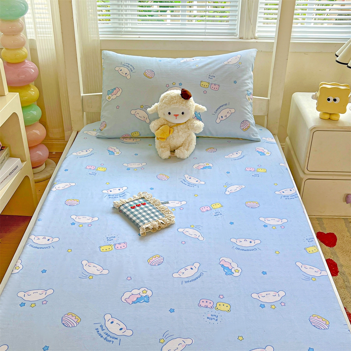 91家纺网 家纺一手货源 找家纺 名兮家居 2025-奥特曼-三丽鸥全棉13372学生床上下铺床笠【含防伪标】 蛋糕玉桂狗