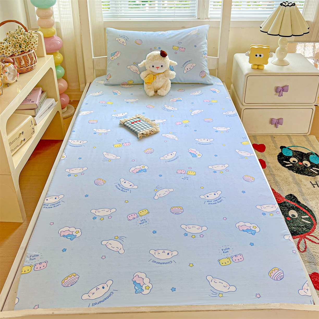 91家纺网 家纺一手货源 找家纺 名兮家居 2025-奥特曼-三丽鸥全棉13372学生床上下铺床笠【含防伪标】 蛋糕玉桂狗