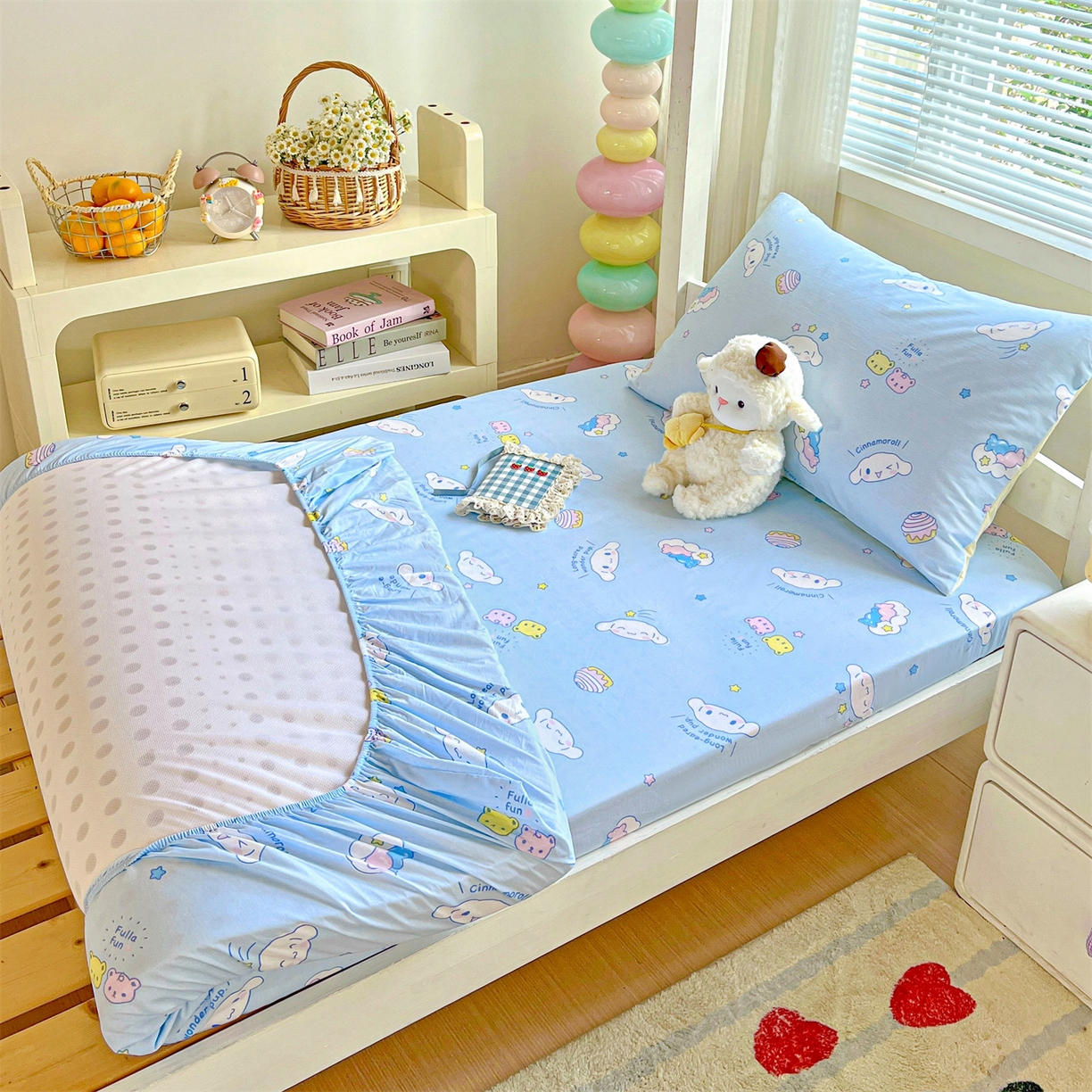 91家纺网 家纺一手货源 找家纺 名兮家居 2025-奥特曼-三丽鸥全棉13372学生床上下铺床笠【含防伪标】 蛋糕玉桂狗