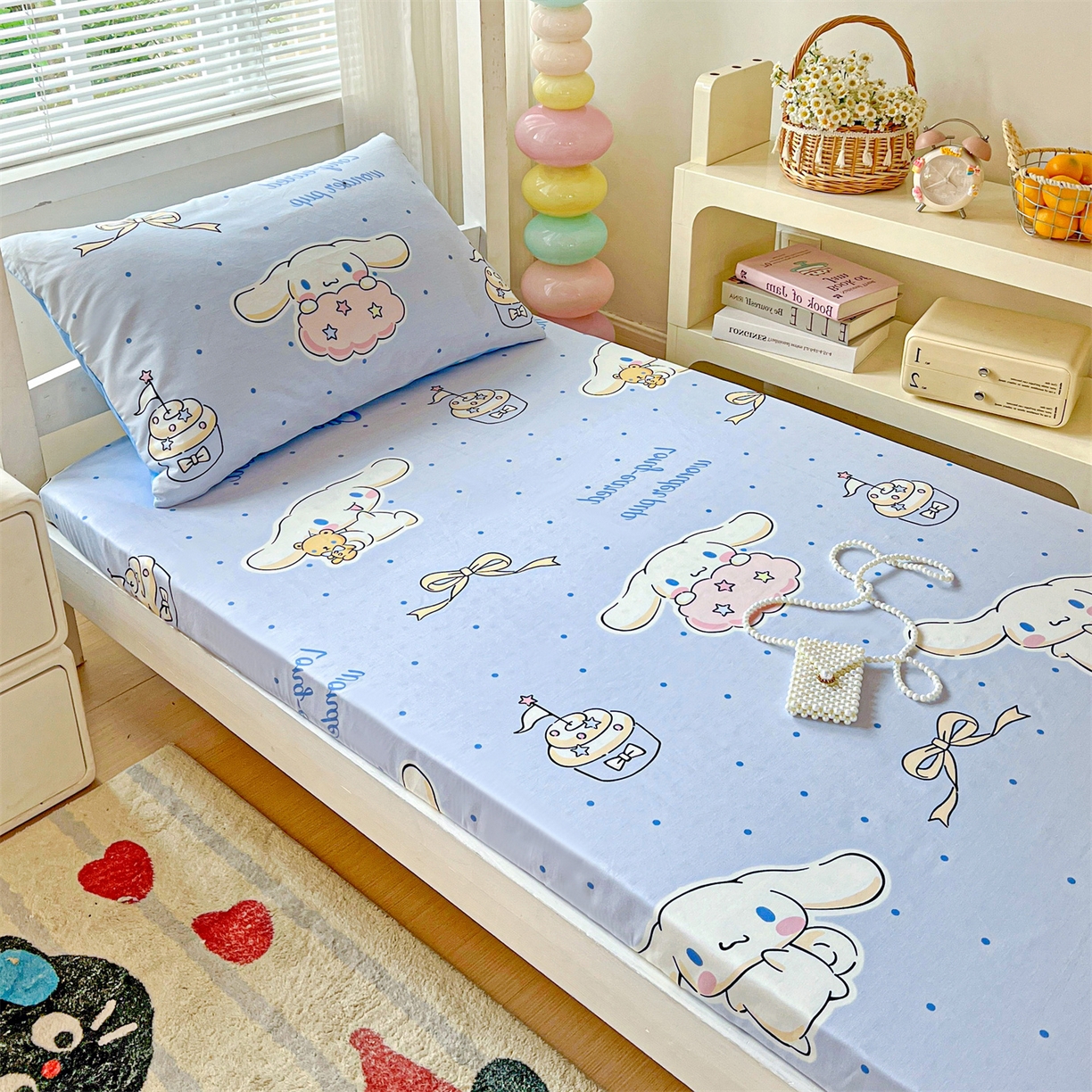 91家纺网 家纺一手货源 找家纺 名兮家居 2025-奥特曼-三丽鸥全棉13372学生床上下铺床笠【含防伪标】 点点玉桂狗