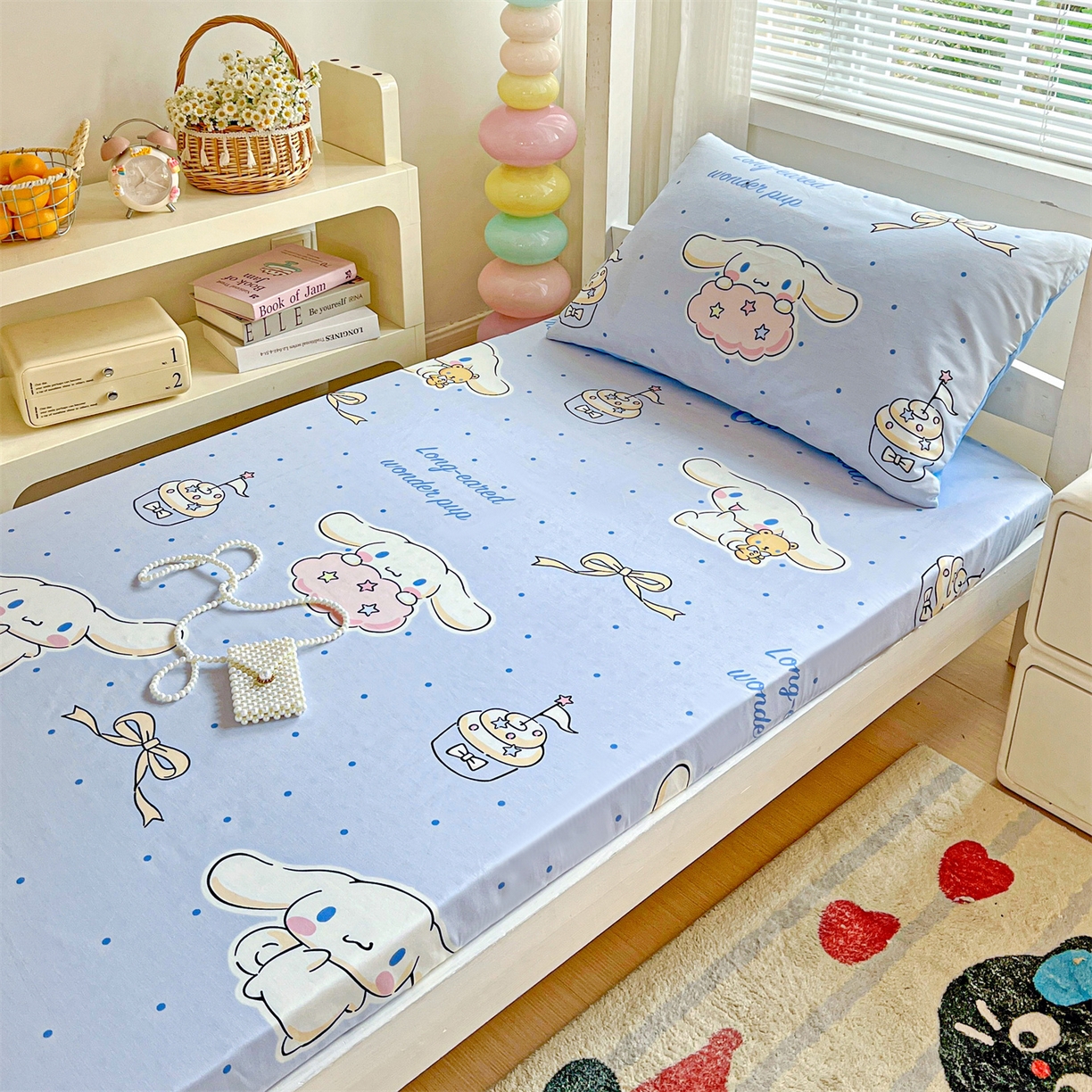 91家纺网 家纺一手货源 找家纺 名兮家居 2025-奥特曼-三丽鸥全棉13372学生床上下铺床笠【含防伪标】 点点玉桂狗