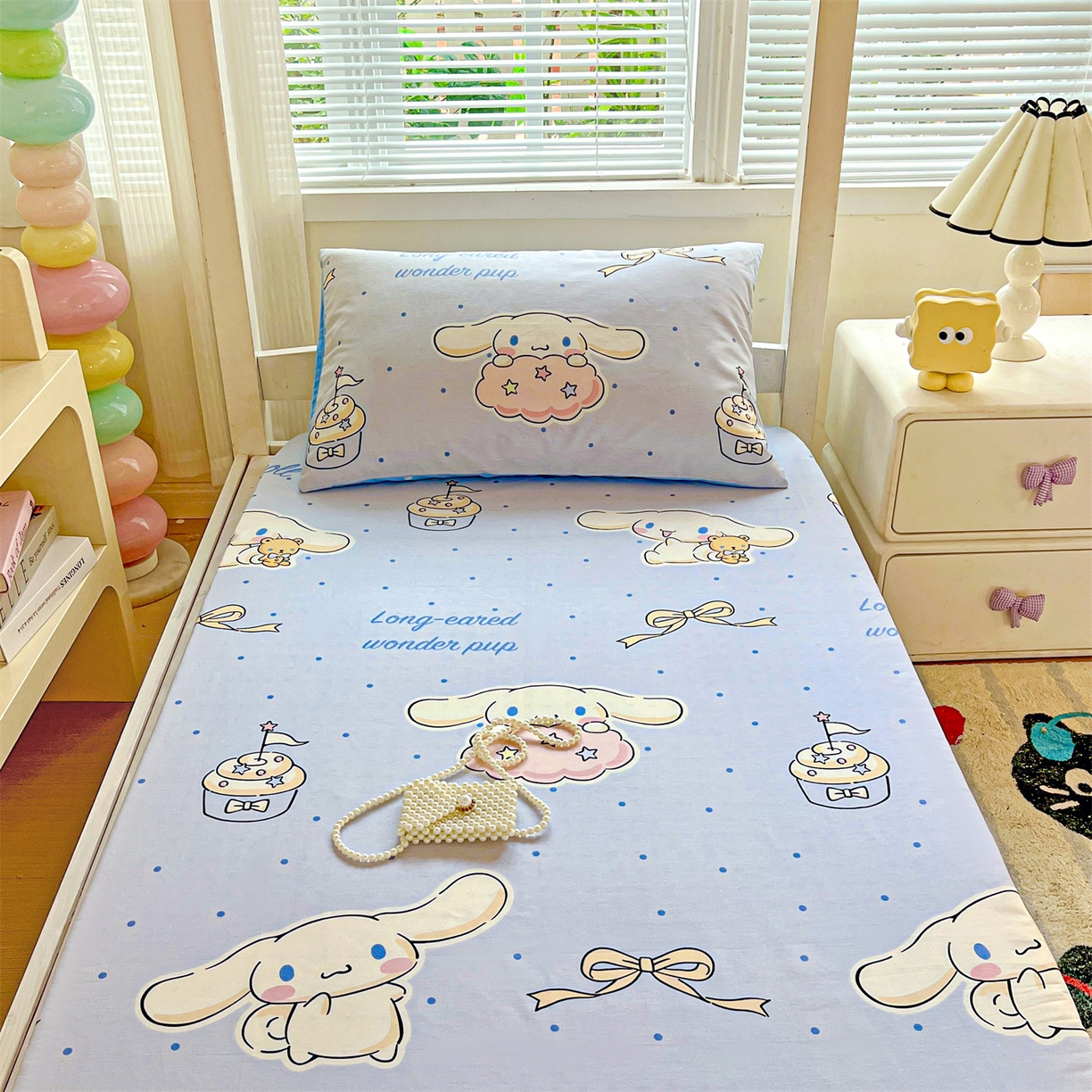 91家纺网 家纺一手货源 找家纺 名兮家居 2025-奥特曼-三丽鸥全棉13372学生床上下铺床笠【含防伪标】 点点玉桂狗