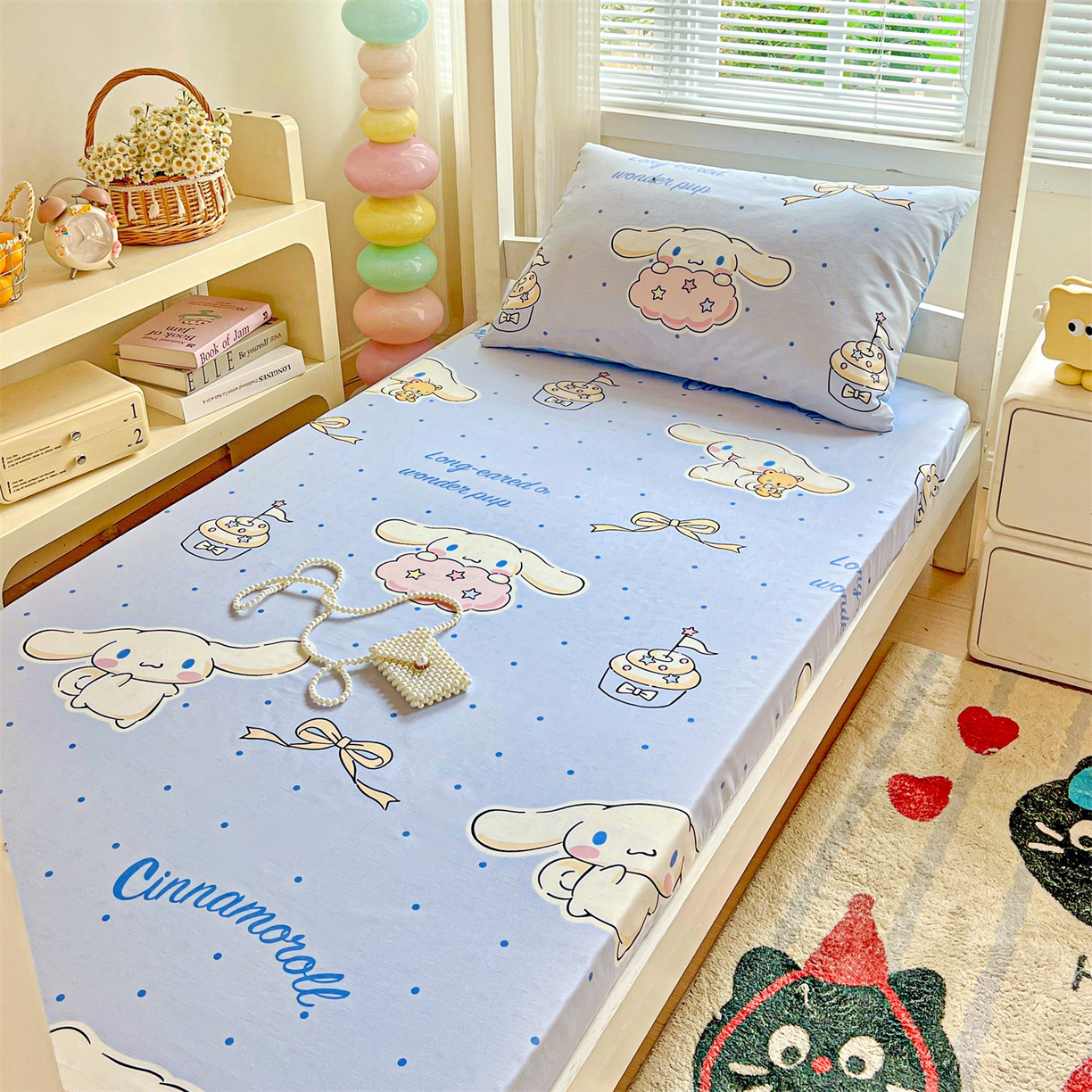 91家纺网 家纺一手货源 找家纺 名兮家居 2025-奥特曼-三丽鸥全棉13372学生床上下铺床笠【含防伪标】 点点玉桂狗