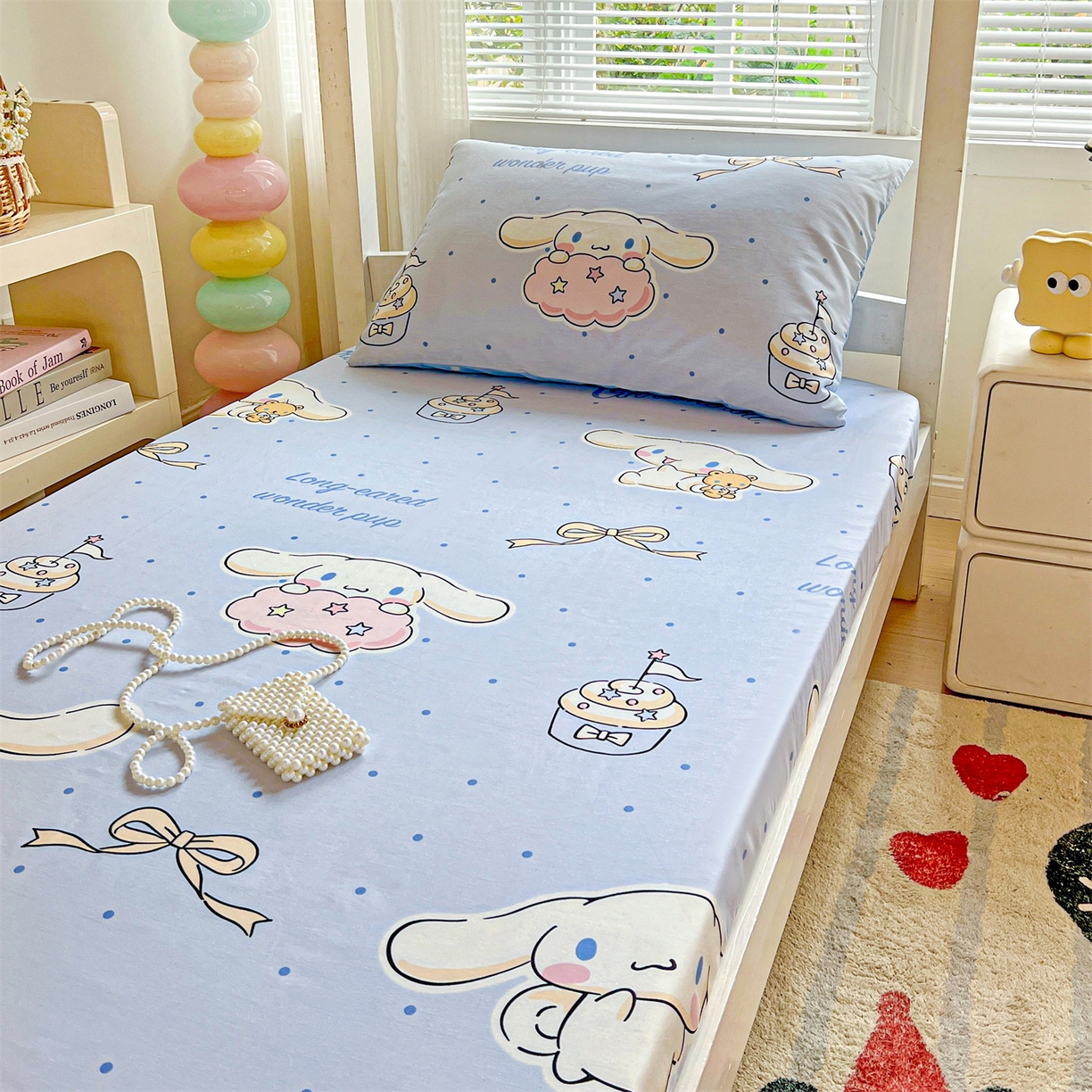 91家纺网 家纺一手货源 找家纺 名兮家居 2025-奥特曼-三丽鸥全棉13372学生床上下铺床笠【含防伪标】 点点玉桂狗