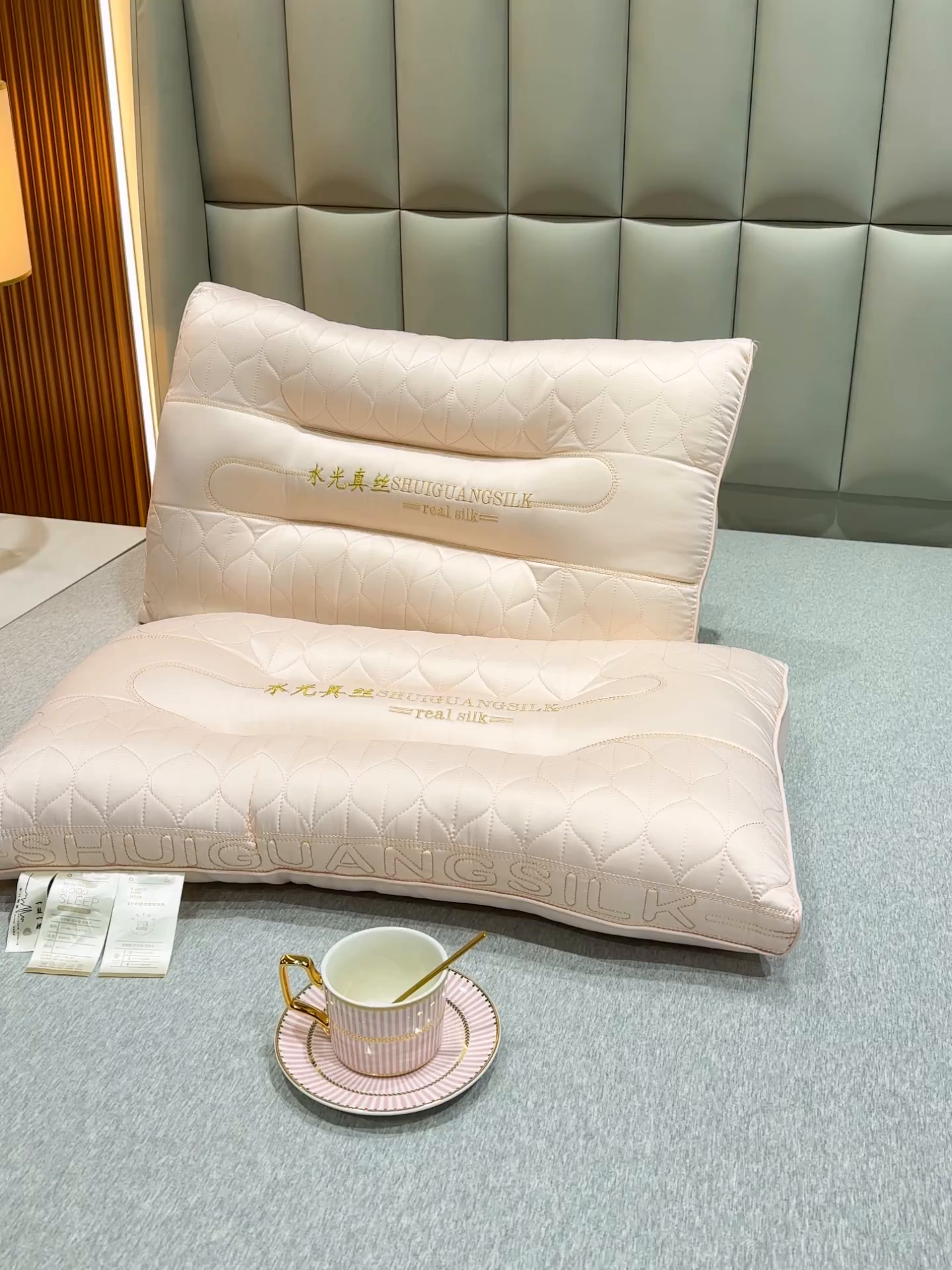91家纺网 家纺一手货源 找家纺 蝶飞舞 2025新款豪华水光真丝乳胶层枕头枕芯 莫代尔水光真丝枕头枕芯 水光真丝-粉色 48*74cm