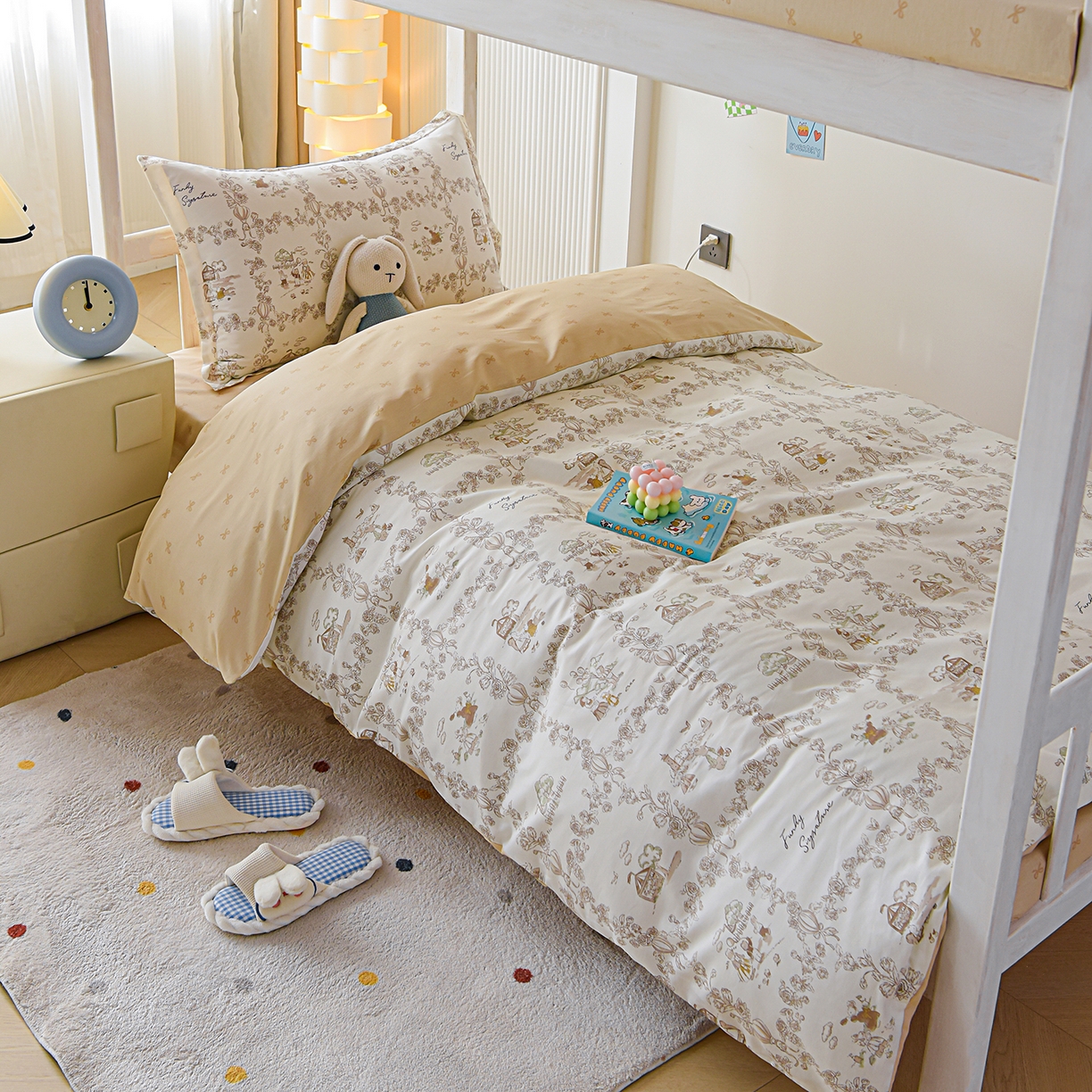 91家纺网 家纺一手货源 找家纺 天之爱 2025新款全棉纯棉印花三件套学生六件套 乡野小筑