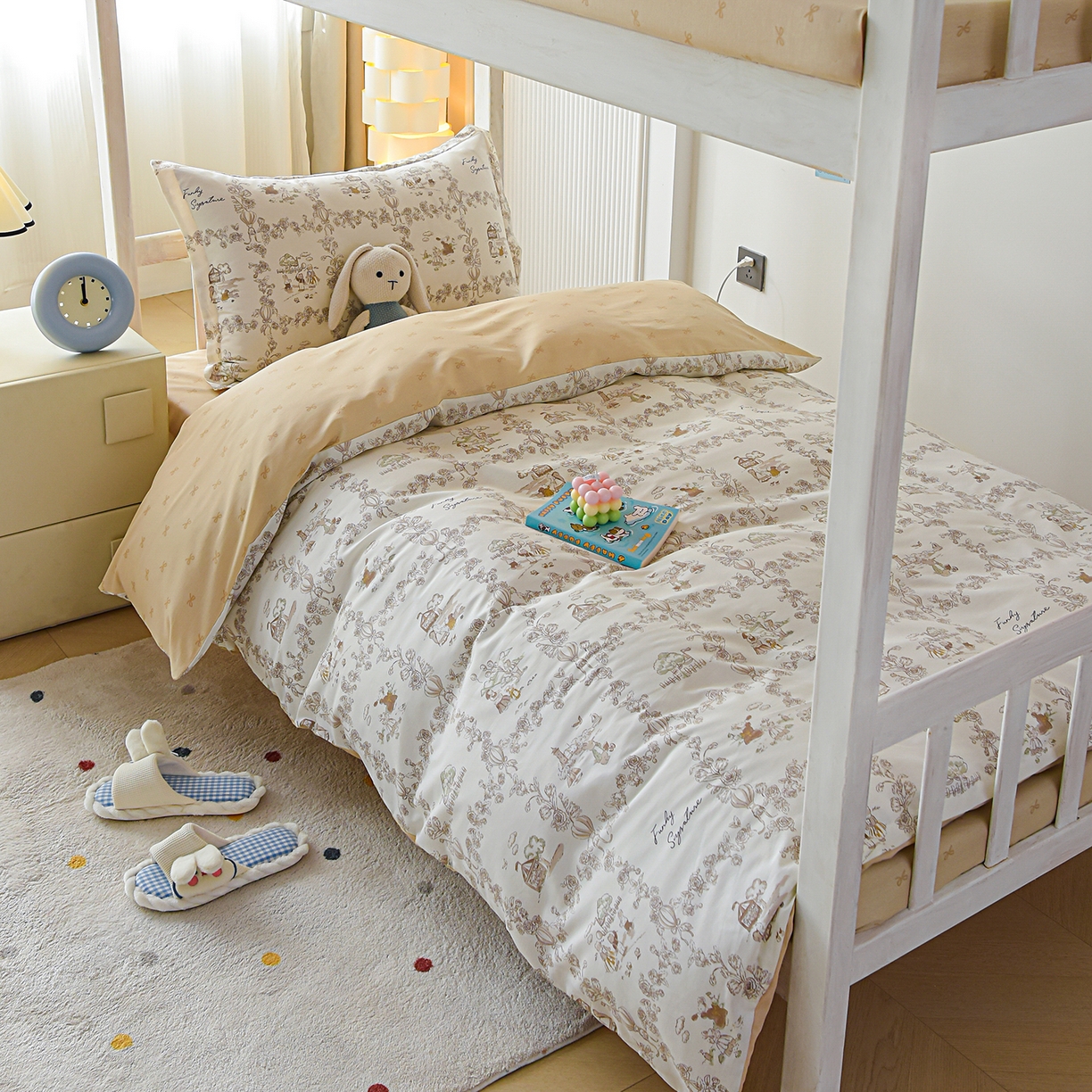 91家纺网 家纺一手货源 找家纺 天之爱 2025新款全棉纯棉印花三件套学生六件套 乡野小筑