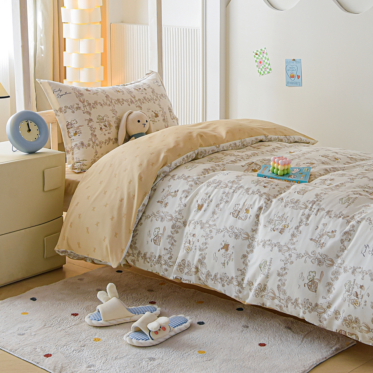 91家纺网 家纺一手货源 找家纺 天之爱 2025新款全棉纯棉印花三件套学生六件套 乡野小筑