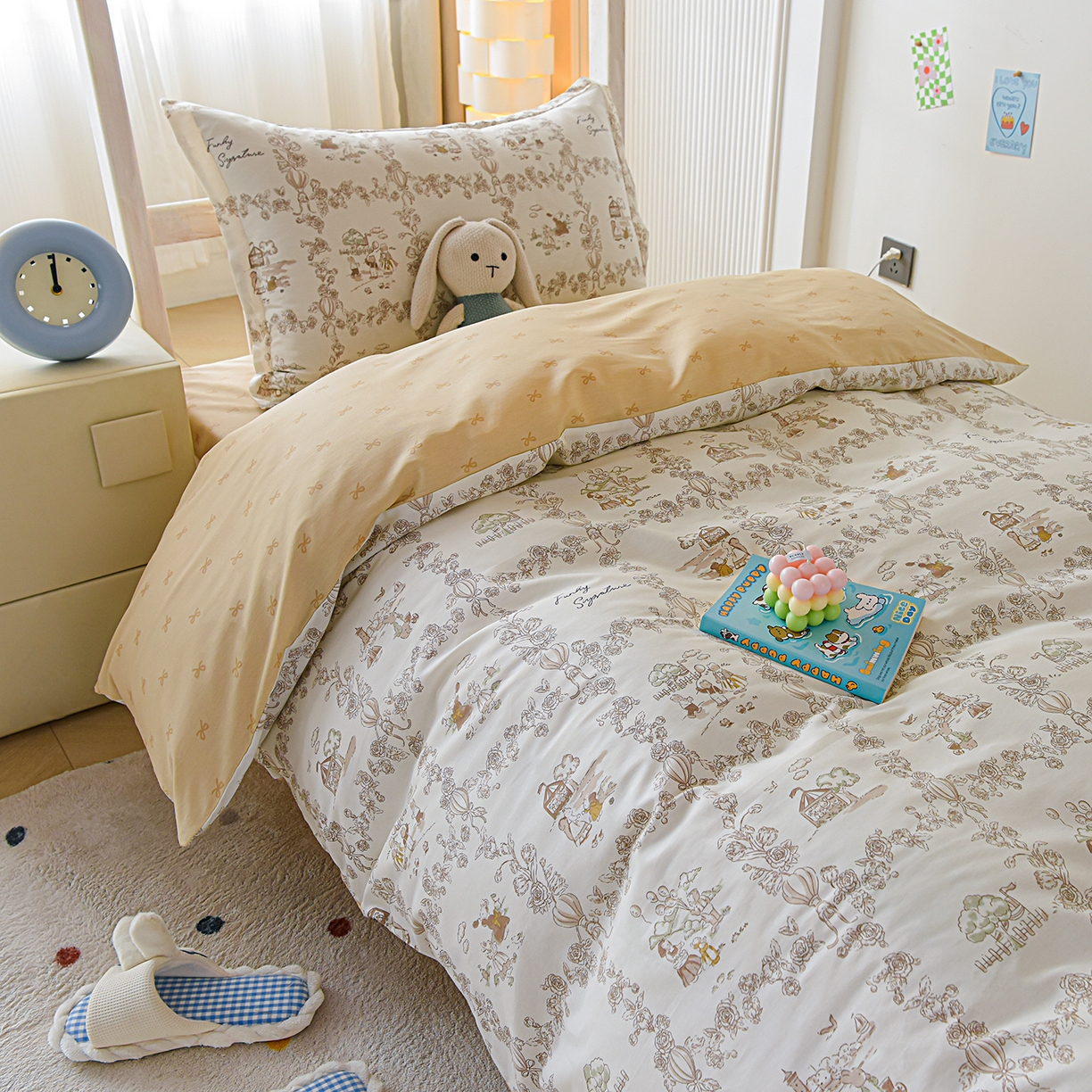 91家纺网 家纺一手货源 找家纺 天之爱 2025新款全棉纯棉印花三件套学生六件套 乡野小筑